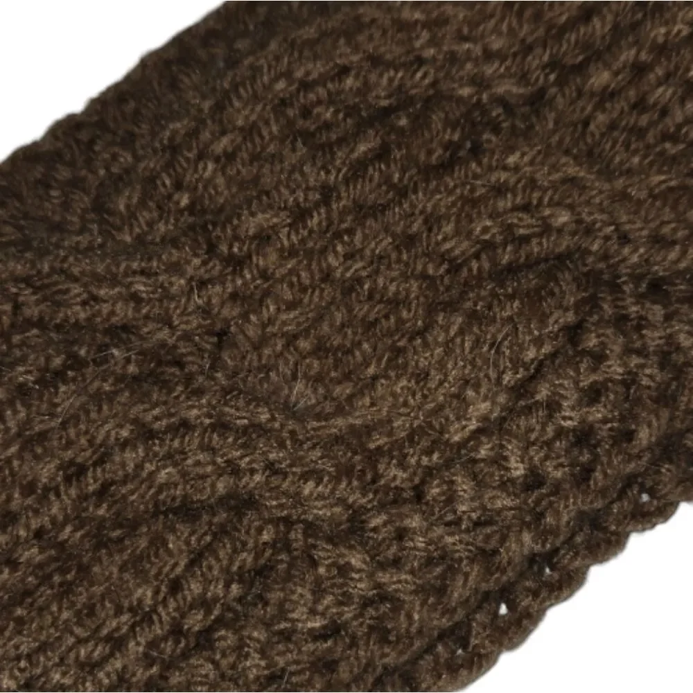 Handmade Women Brown Crochet Knit Ribbed Winter Headband | Ear Warmer Muff Cover